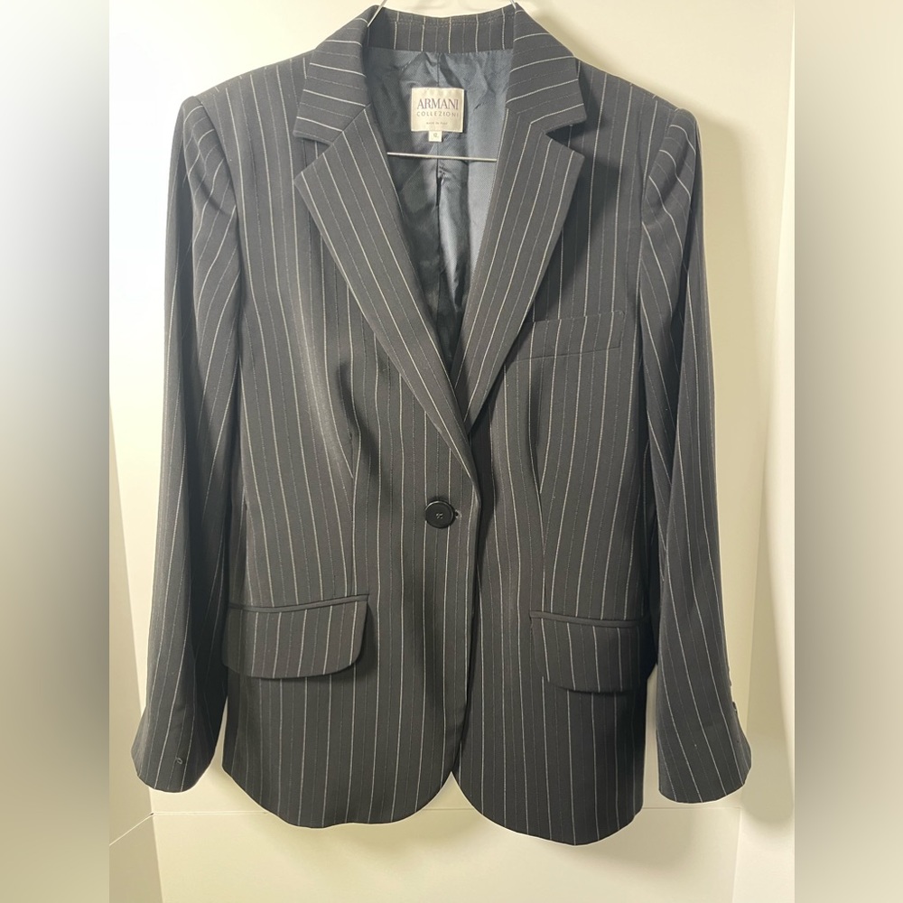 Armani Collezioni Pinstripe Black Womens Blazer Size 12